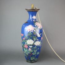 A large 19th/ early 20th century Japanese cloisonne vase, H. 58cm. Mounted as a table lamp but not