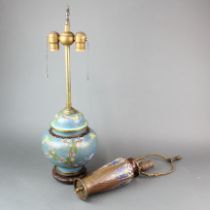 Mid 20th C. cloisonne table lamp, H. 62cm. Together with a further cloisonne table lamp without