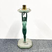 An original Art Deco painted metal figural table lamp, H. 31cm.
