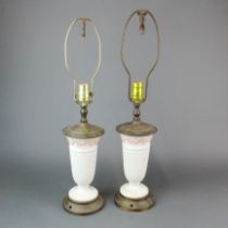 A pair of brass mounted 19th C. creamware table lamps, H. 60cm.
