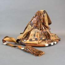 An interesting leather and jute tribal hat, 36 x 24cm.