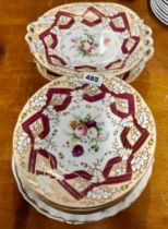 A 19th C. hand painted porcelain fruit set, comprising 8 plates and 2 serving dishes with further