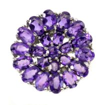 A large 925 silver cluster ring set with amethysts, (N).