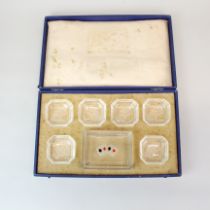 A cased Baccarat crystal playing card box and ash tray/ token holders. Box size 33 x 20cm.