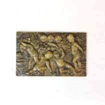 Small 19th. C bronze plaque of children playing, 15 x 9.5cm.