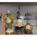 Three antique ceramic lamp bases, tallest 64cm.