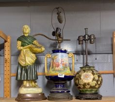 Three antique ceramic lamp bases, tallest 64cm.