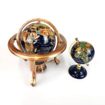 Two small semi-precious stone mosaic globes, largest H. 18cm.