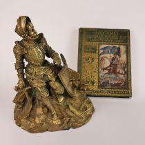 A 19th century cast brass figure of a knight, H. 23cm, together with a copy of Bayard by Christopher