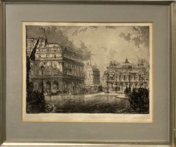 A pencil signed early 20th century engraving of Paris, 74 x 61cm. Without glass.