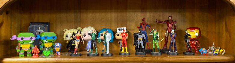 A collection of Marvel superhero figures and others, tallest H. 15cm.