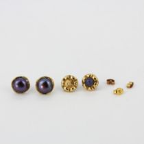 A pair of 9ct gold and pearl earrings, dia. 1cm, with a further pair of 9ct gold stud earrings,