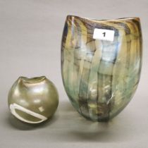 Two studio glass vases by Nick Orsler entitled 'Breathing space' dated 1984 and 1986. Both signed to