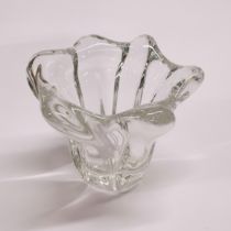 A mid/late 20th century signed Daum crystal crater clear glass vase. Created in uncut crystal and