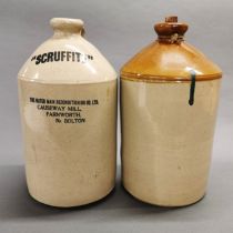 Two stoneware cider/beer jars. One marked 'Scruffite' The Water Main Reconditioning Co. Ltd,
