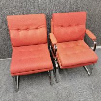 Two chrome, button backed chairs, H. 85cm.
