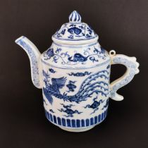 A 19th/20th century Chinese hand painted porcelain teapot decorated with a dragon and phoenix, H.