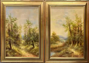 A pair of re-framed 19thC oils on board of rural scenes. 58 x 43 cms