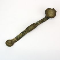 An archaic form bronze ruyi sceptre inset with jade. L. 30 cms