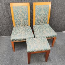A pair of 1980's dining chairs with original brocade together with a matching stool commissioned