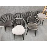 A set of six tub style dining chairs with matching cushions, H. 77cm.