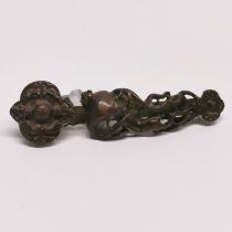 A very detailed miniature Chinese bronze Ruyi sceptre, L. 10cm.