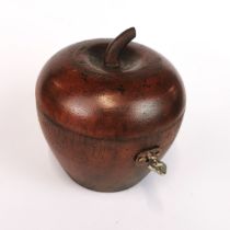 An apple shaped wooden tea caddy, H. 11cm, dia. 11cm.