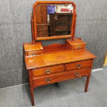 A mahogany Jas Shoolbred five drawer dressing table and mirror, 153 x 110 x 50cm.