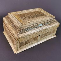 An early 19th century Napoleonic prisoner of war bone covered box, 32 x 15 x 11cm.