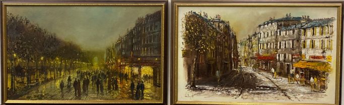 A pair of 1970's framed oils on canvas of Paris, 98 x 69cm.