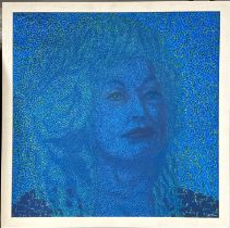 A large textured acrylic on canvas of Dolly Parton signed Tincu for George Tincu. Frame 83 x 52 cms