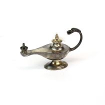 A Chester hallmarked Aladdin's lamp oil and wick table lighter. L.14 cms