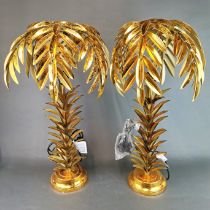 A pair of impressive gilt metal palm tree table lamps, H. 72cm.