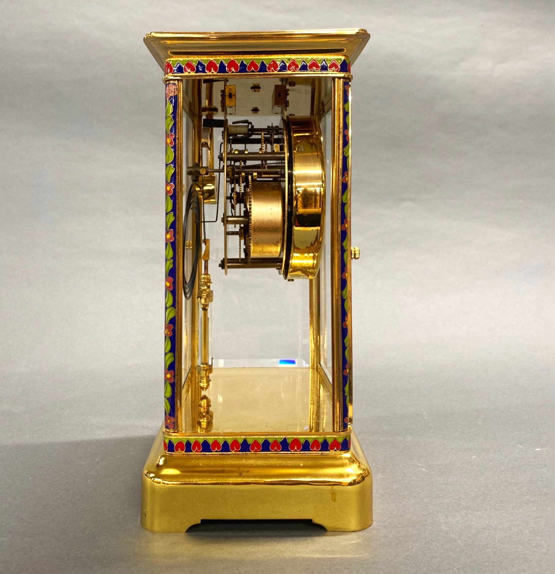 A gilt brass, enamelled and glass cased clock, 29 x 17 x 14cm. - Image 2 of 3