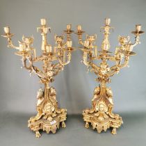 A pair of large impressive gilt bronze candelabra, H. 75cm.