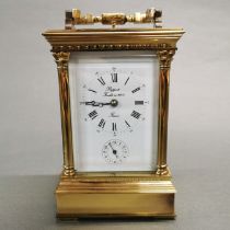 A gilt brass and glass repeating carriage clock, 14.5 x 9 x 9cm.