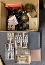 A box of vintage cutlery, etc.