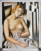 An unmounted oil on canvas of a nude lady, 84 x 68cm.