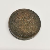 A very detailed Chinese cast bronze ink box, dia. 7cm.