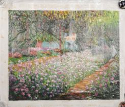 An unmounted oil on canvas depicting a meadow scene, 90 x 77cm with plastic protector over