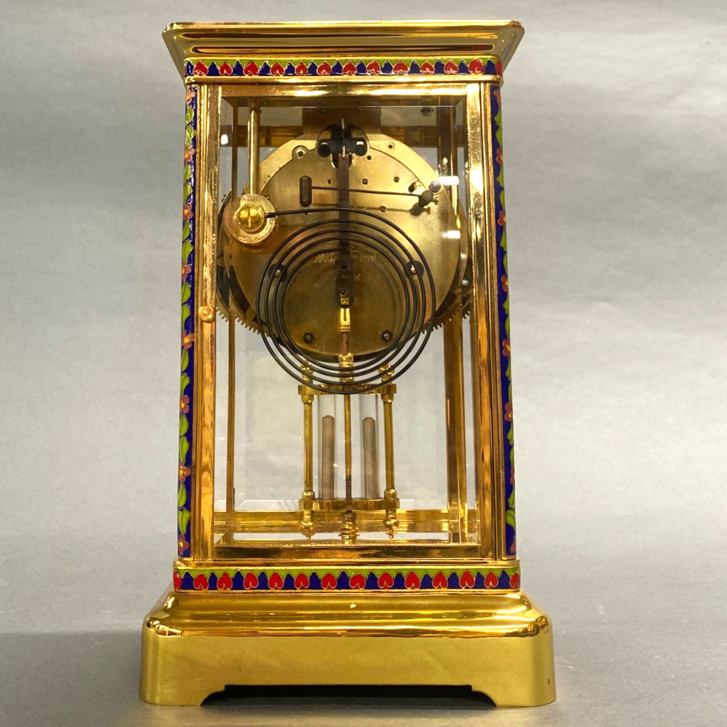 A gilt brass, enamelled and glass cased clock, 29 x 17 x 14cm. - Image 3 of 3