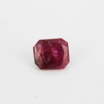 An unmounted emerald cut ruby, approx. 3.5ct.