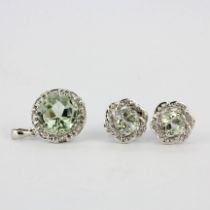 A large 925 silver pendant set with prasiolite and white topaz, L. 2.2cm, together with a