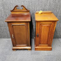 An oak bedside cabinet together with a similar mahogany bedside cabinet, largest 93 x 43 x 38cm.