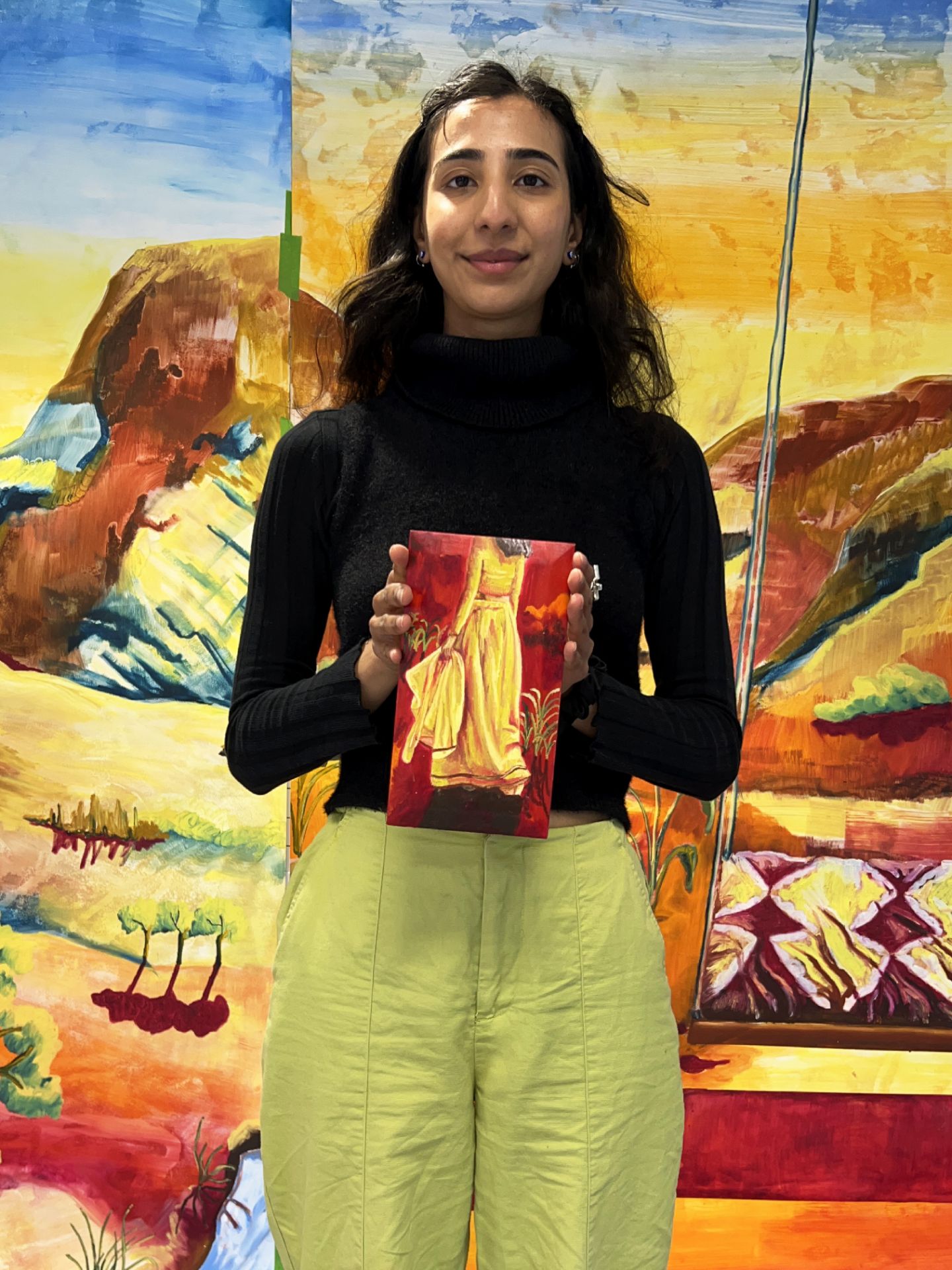 Sophia Bharmal, "Panel 3", oil paint & oil stick on wood, 22.3 x 12.2cm, c. 2023. This speaks about - Image 3 of 3