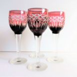 Bohemian Crystal Wine Glasses. A beautiful vintage set of 4 Bohemian ruby cut to clear crystal wine