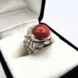 Sterling Silver Cabochon Red Jade Ring 7cts New With Gift Pouch. Afine quality ring in sterling silv