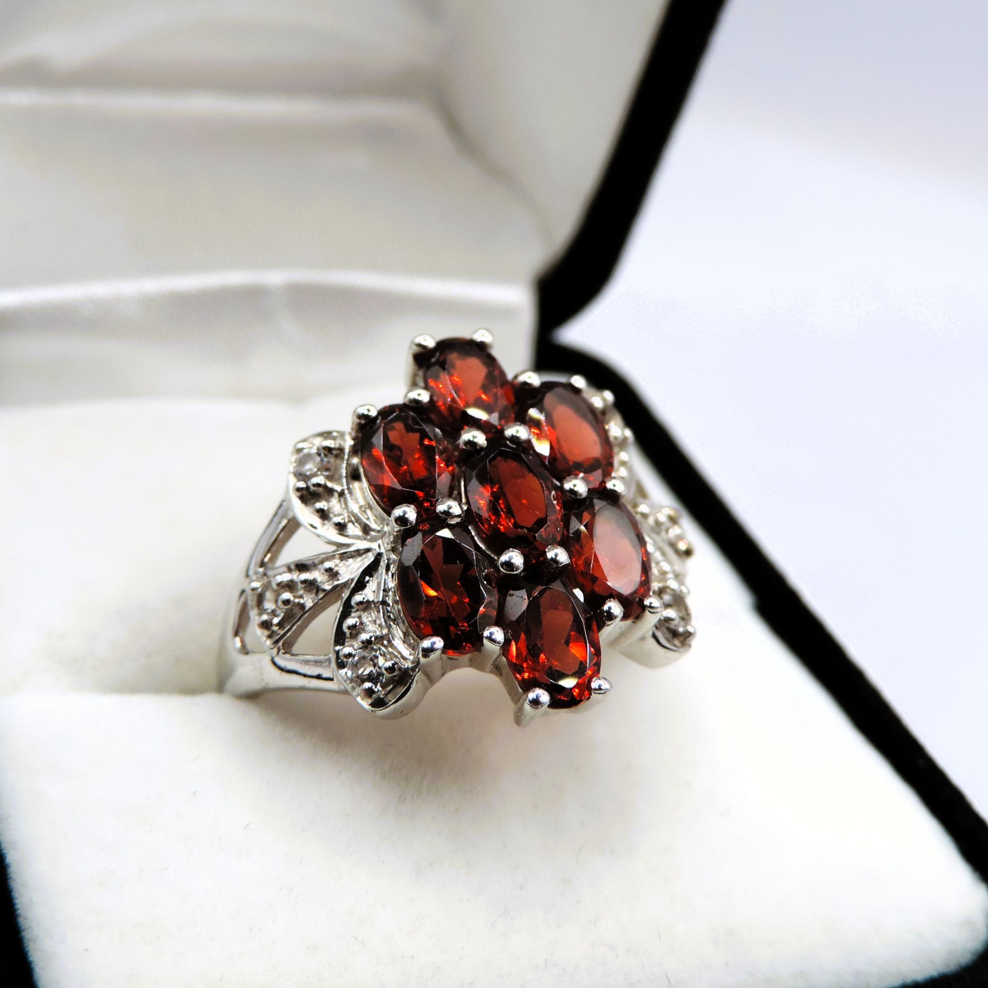 Sterling Silver Garnet & Diamond Ring New With Gift Pouch. A beautiful sterling silver ring set wit - Image 3 of 3