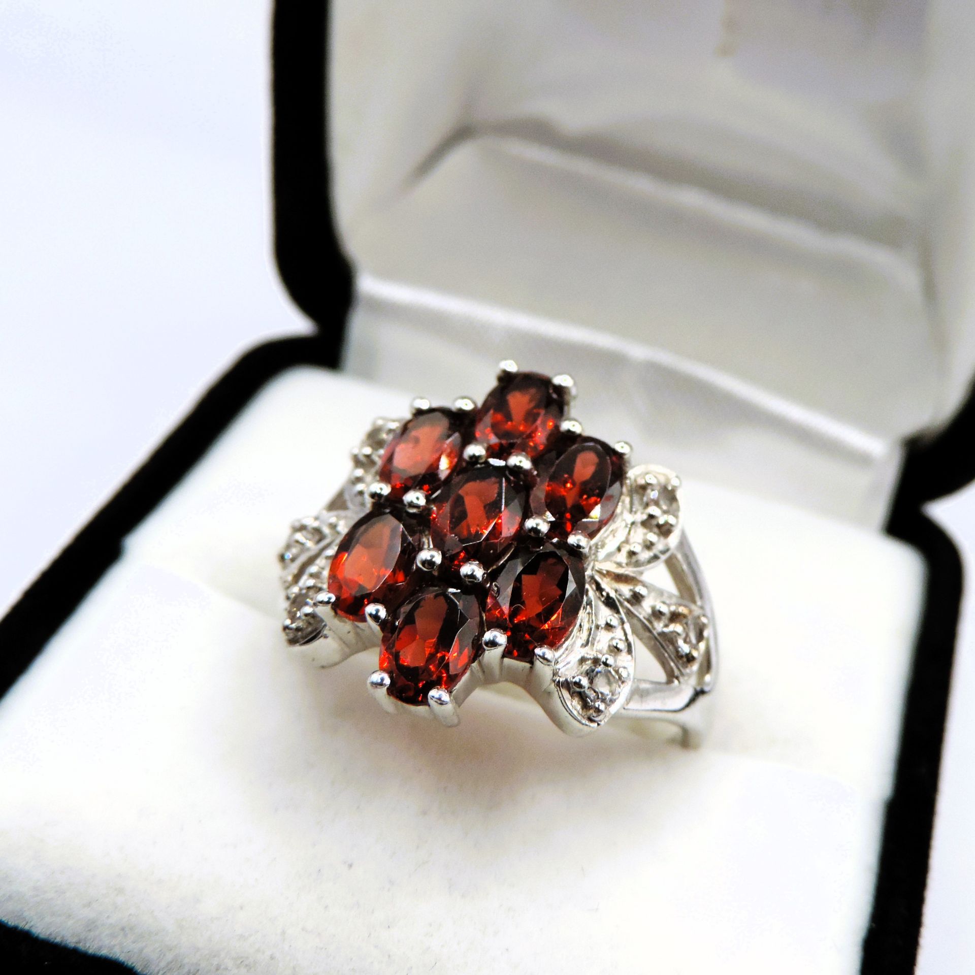 Sterling Silver Garnet & Diamond Ring New With Gift Pouch. A beautiful sterling silver ring set wit - Image 2 of 3