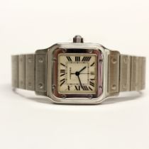 A gent's vintage stainless steel Cartier Santos wristwatch no.384181.
